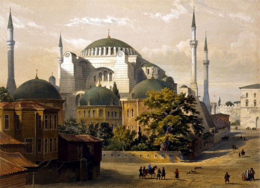 Chrám (mešita) Hagia Sophia na litografii z roku 1852.
