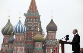 Projev prezidenta Vladimira Putina na Rudém náměstí.