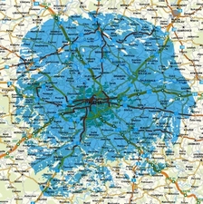 Mapa pokrytí nového regionálního multiplexu.