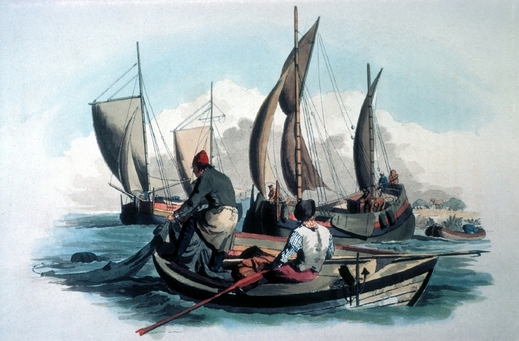 Angličtí rybáři loví herynky - obrázek z 19. století. 
