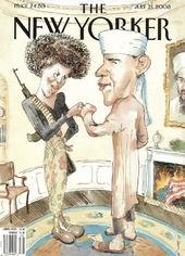Barack Obama a jeho žena v karikatuře časopisu The New Yorker.