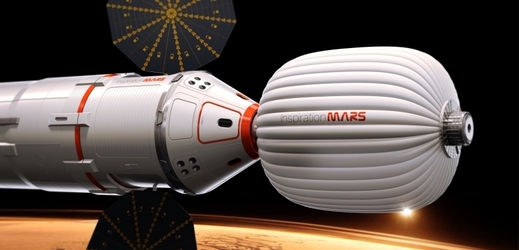 Pilotovaná mise k Marsu v představě umělce.