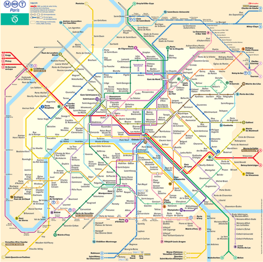 Síť pařížského metra a metropolitní železnice.