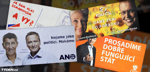 Výběr z billboardové kampaně v podání politických stran a hnutí před říjnovými volbami.