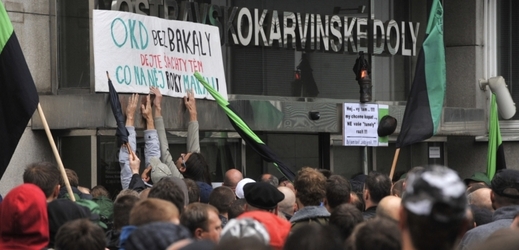 Hornická demonstrace v Ostravě.