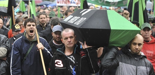Snímek z úterního protestu horníků.