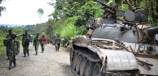 Jednotky konžské armády u města Bunagana.