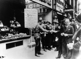 Bojkot židovských obchodů v nacistickém Německu.