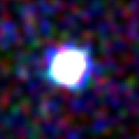 Záblek GRB 130427A na snímku z družice Swift převedený do viditelného epektra.