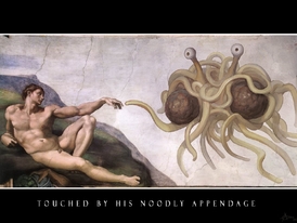Známé znázornění létajícího špagetového monstra v podání Arne Niklase Janssona
