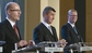 Premiér Bohuslav Sobotka s novým ministrem financí Andrejem Babišem a ministrem bez portfeje pro vědu a inovace Pavlem Bělobrádkem.