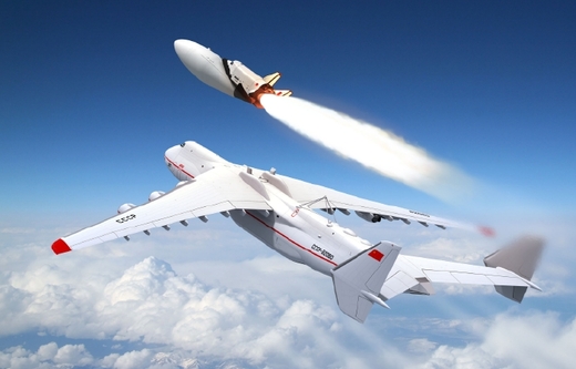 Start orbitálního letounu z An-225 Mriya v roce 2020.