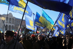 Protesty pokračují - snímek z 3. února v Kyjevě.