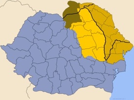 Rumuni prý mají zálusk na Severní Bukovinu (část území s nejtmavší barvou severně od rumunsko-ukrajinské hranice) a Jižní Besarábii (středně tmavou barvou, část jižně od ukrajinsko-moldavské hranice).