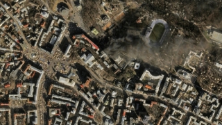 Satelitní snímek centra Kyjeva pořízený v úterý dopoledne.