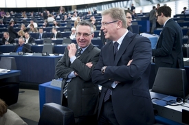 Europoslanci Jan Zahradil (vlevo) a Štefan Füle.