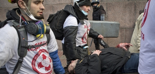 Momentka z demonstrace v Kyjevě.