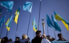 Momentka z ukrajinských protestů.