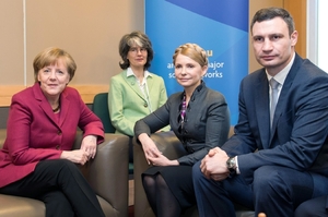 Tymošenková a Kličko u kancléřky Merkelové.