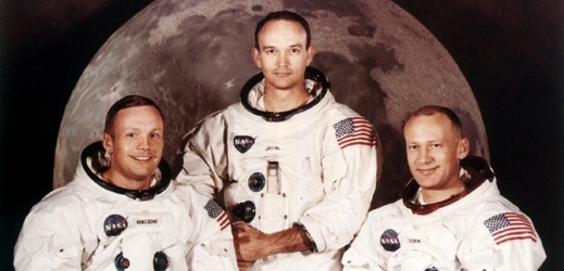 Posádka Apolla 11 Neill Armstrong, Michael Collins a Buzz Aldrin.
