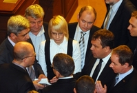 Bývalá poslankyně Kristýna Kočí hovoří s kolegy z jiných stran (2010).