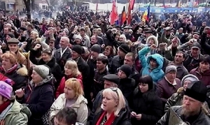 Proruské protesty v Luhansku.