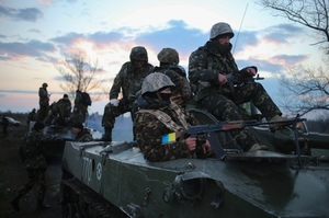Ukrajinská výsadková brigáda poblíž Slavjansku.