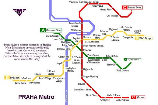 Mapka pražského metra s jeho anglicky psanými stanicemi se šíří internetem.
