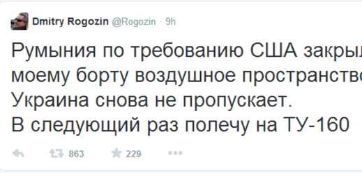 Rogozinův výrok na jeho Twitteru.