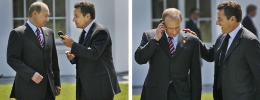 Prezidenti Putin a Sarkozy. Dohoda o Mistralech byla podepsána za předchozí hlavy francouzského státu.