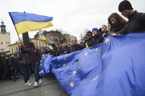 Proevropská demonstrace ve Lvově.