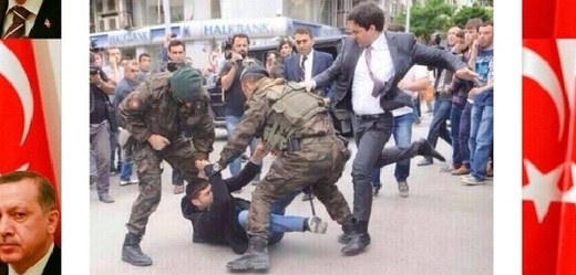 Erdoganův blízký poradce kope demonstranta.