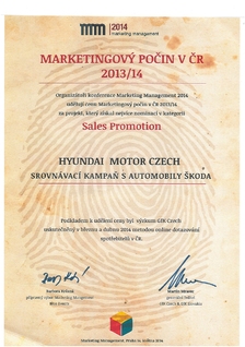 Ocenění pro Hyundai v anketě Marketingový počin roku 2013/2014.