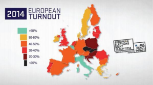 Volební účast v jednotlivých zemích EU.
