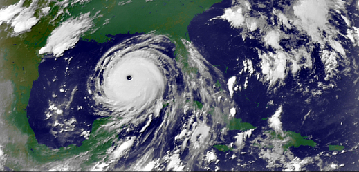 Družicový snímek hurikánu Katrina (2005).