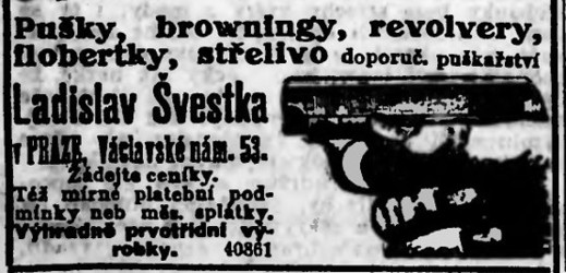 Dobová reklama na revolver z jara roku 1914.