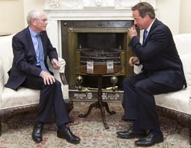 Předseda Evropské rady Herman Van Rompuy v pondělí u Camerona nepochodil.