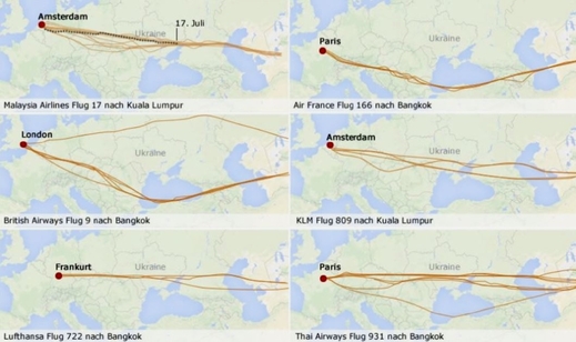 Trasy některých leteckých společností vedou přes východní Ukrajinu.