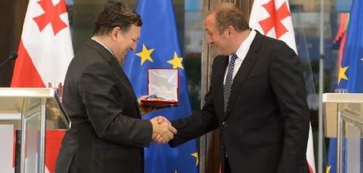 Šéf EK Barroso a gruzínský prezidemnt Margvelašvili. 