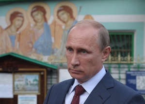 Ruský prezident Vladimir Putin v pravoslavném kostele.