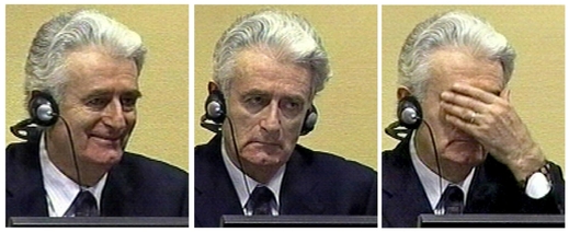 Karadžić před haagským tribunálem.