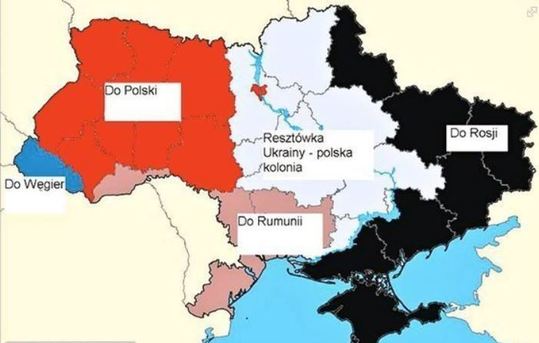 Jedna z map polských aktivistů o rozporcování Ukrajiny.