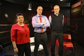 Džamila Stehlíková, Ondřej Pála a Marian Brzybohatý v pořadu Týden v ringu.