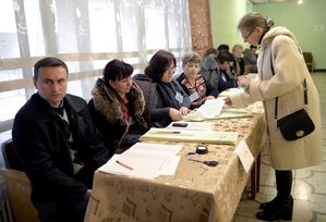 Volební místnost ve Lvově.