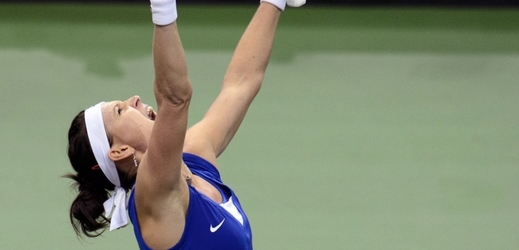 Finále tenisového Fed Cupu ČR-Německo 8. listopadu v Praze. Lucie Šafářová se raduje z výhry nad německou reprezentantkou Angelique Kerberovou.
