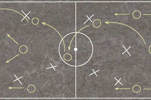 Detail podlahy, na které je vyobrazena taktika zápasu.