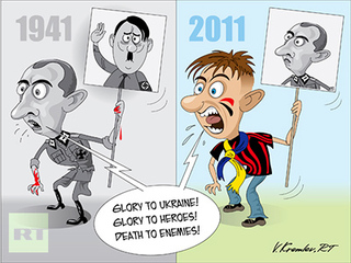 Na Ukrajině kdysi a dnes (karikatura).