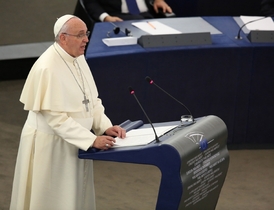 Papež František během svého projevu v Evropském parlamentu.