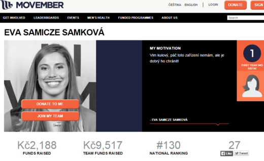 I olympijská vítězka Eva Samková podporuje Movember.