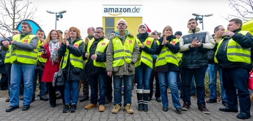 Stávka pobočky Amazonu v německém Lipsku.